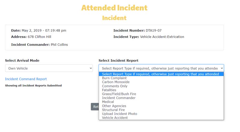 Incident Reporting Screen